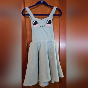 Hot Topic Skirt Overalls Corduroy Skirtall Dress Embroidered Frog Mint Green NWT